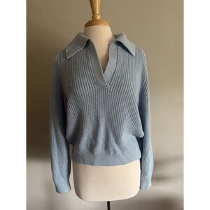 Madewell 85% Cotton 14% Cashmere Blend Shaker-Stitch Johnny Collar Sweater